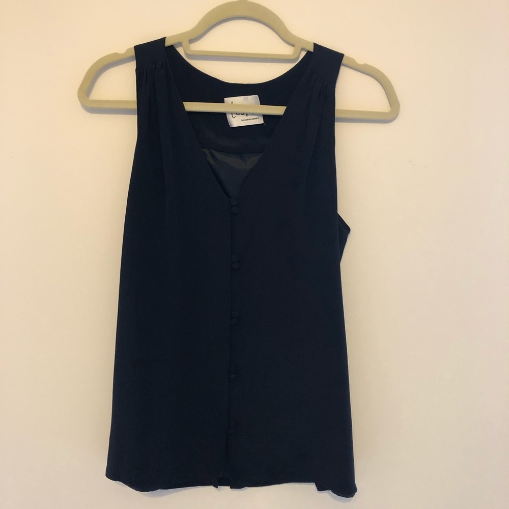 Leona Button Front Black Sleeveless Top